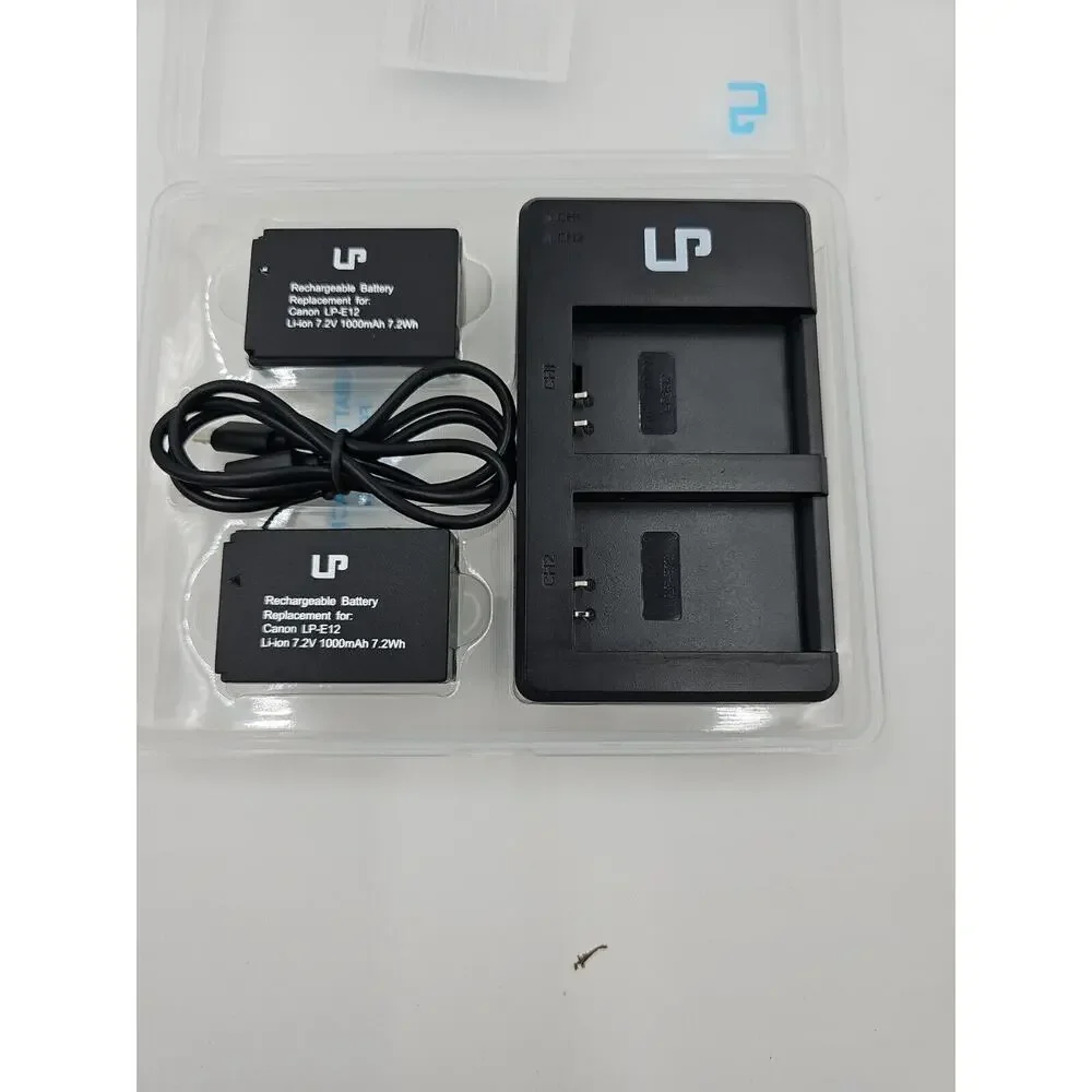 UP REPLACEMENT BATTERY FOR Canon LPE12 7.2V 1000mAh Li-Ion 2 Pack with charger
